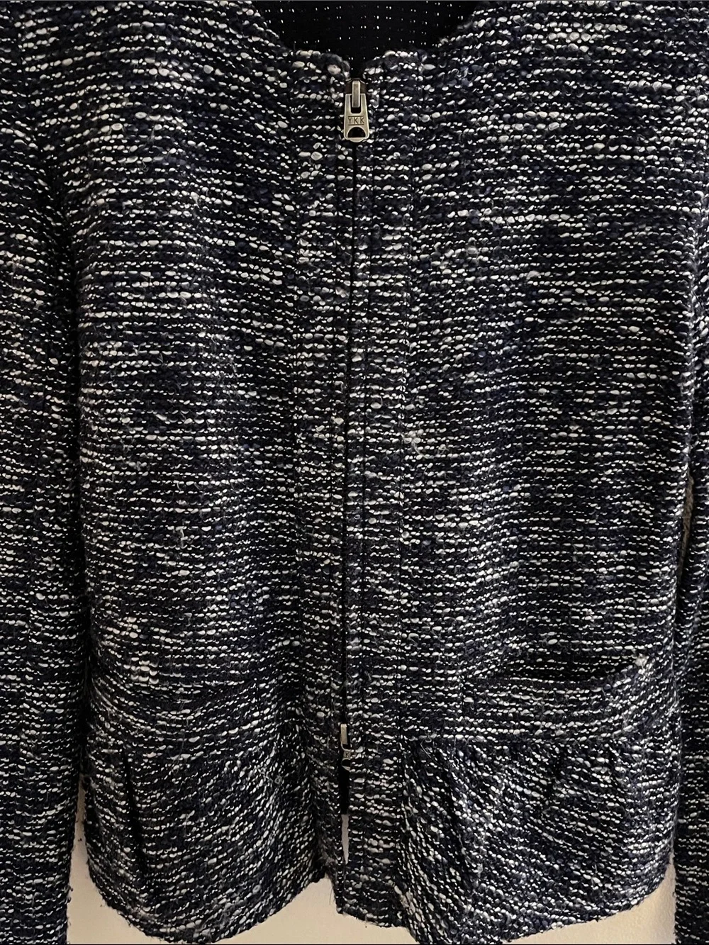 J. Crew Navy Tweed Peplum Jacket Double Zip Size Small